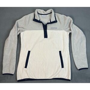 Columbia Pullover Womens Medium White Gray Fleece Snap Neck Outdoor Warm Sweater